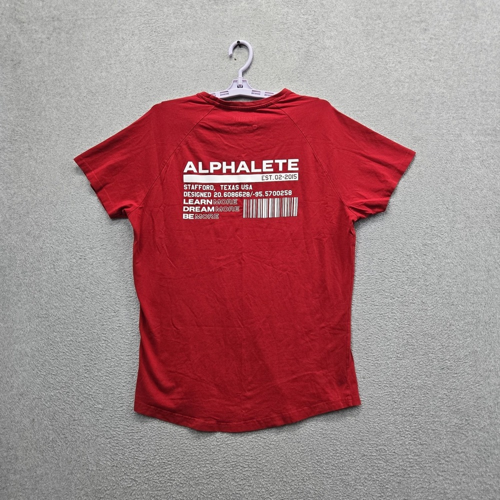 Alphalete Men Shirt L Red Barcode Activewear Logo Performance Fit Short Sleeve